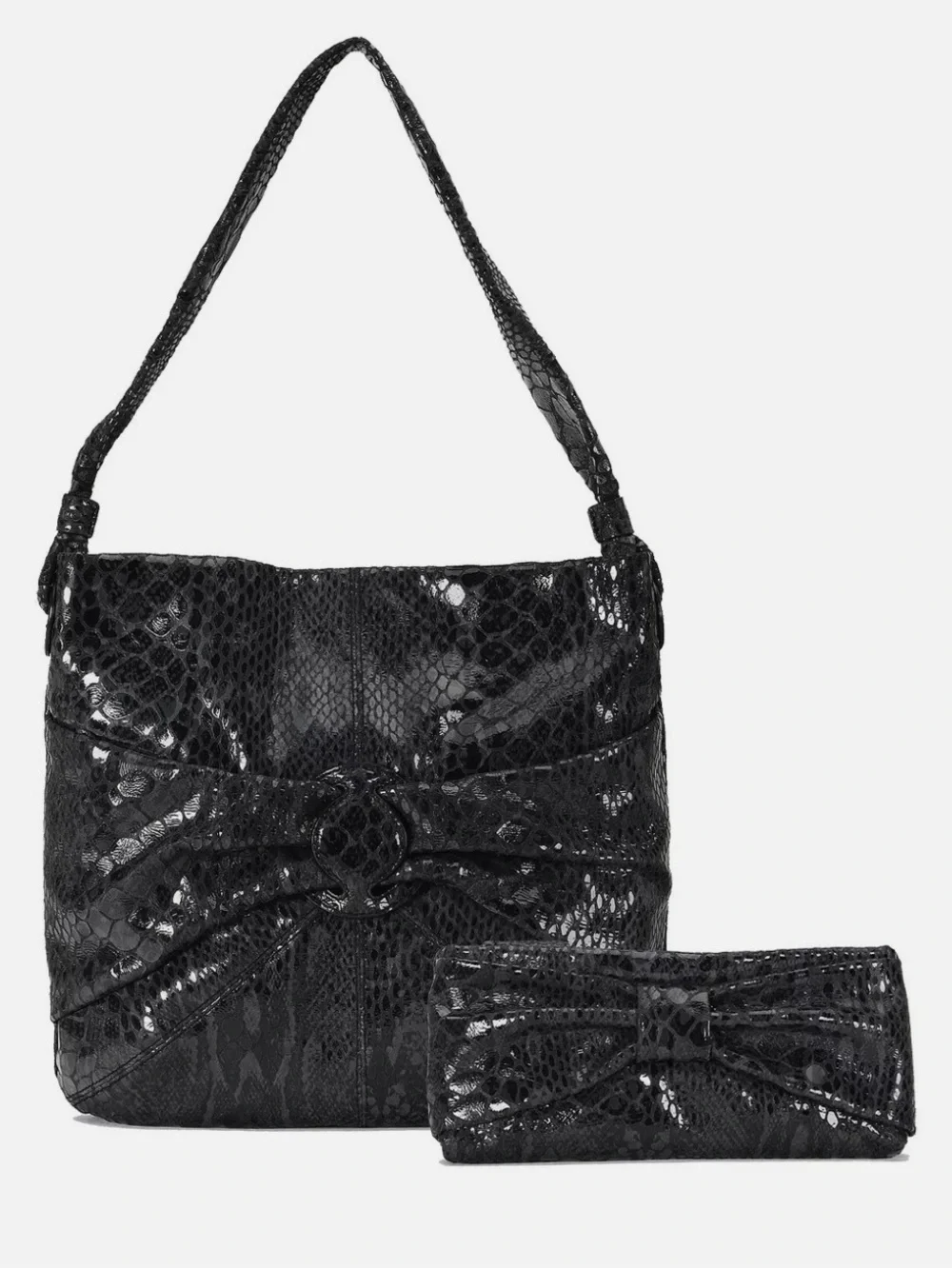 Orvieto by Estel Park Serpente Retro Snake-Embossed Bag with Matching Clutch